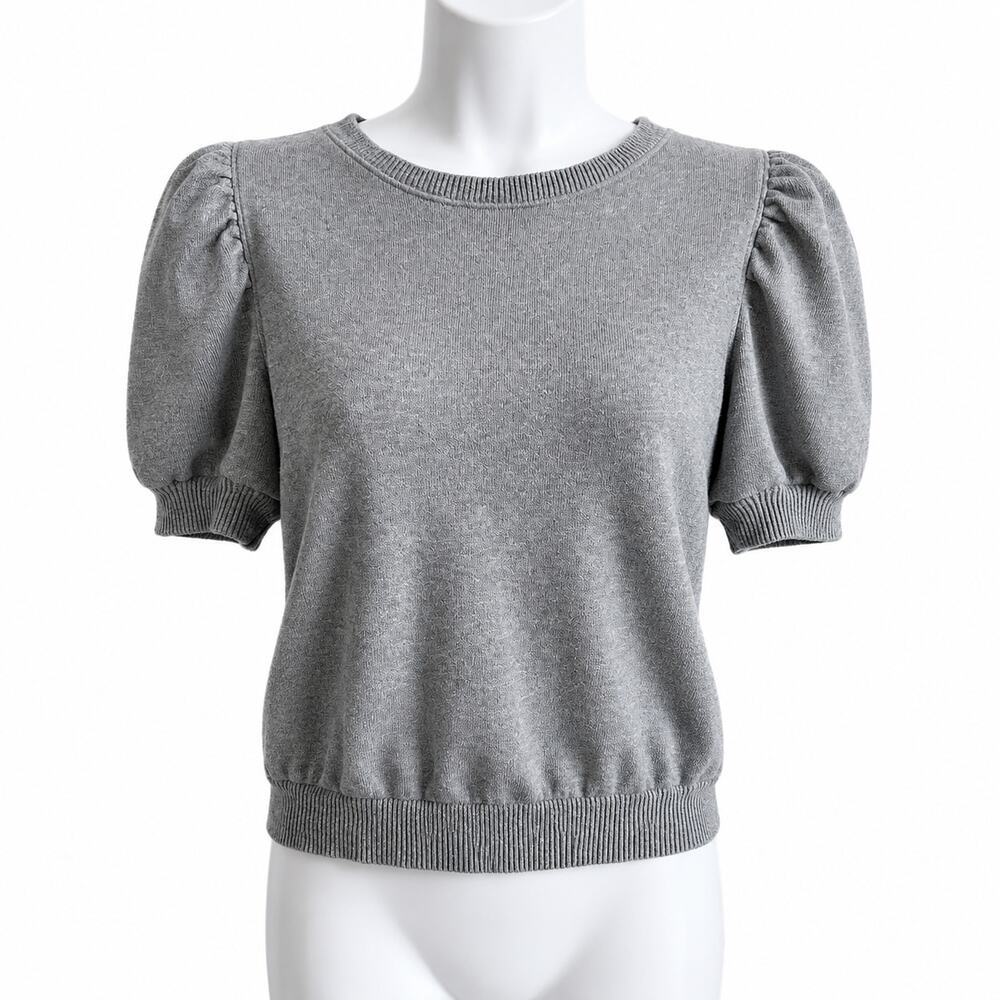 Loft Gray Puff Sleeve Sweater Top Women's XS Modest Feminine Casual